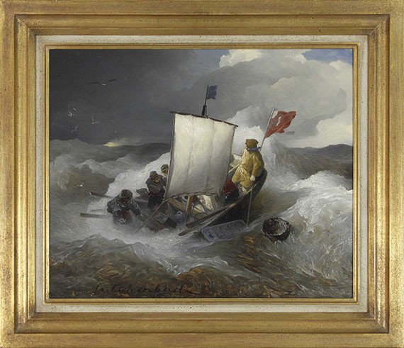 Andreas Achenbach - Fischerboot auf stürmischer See - Rahmenbild
