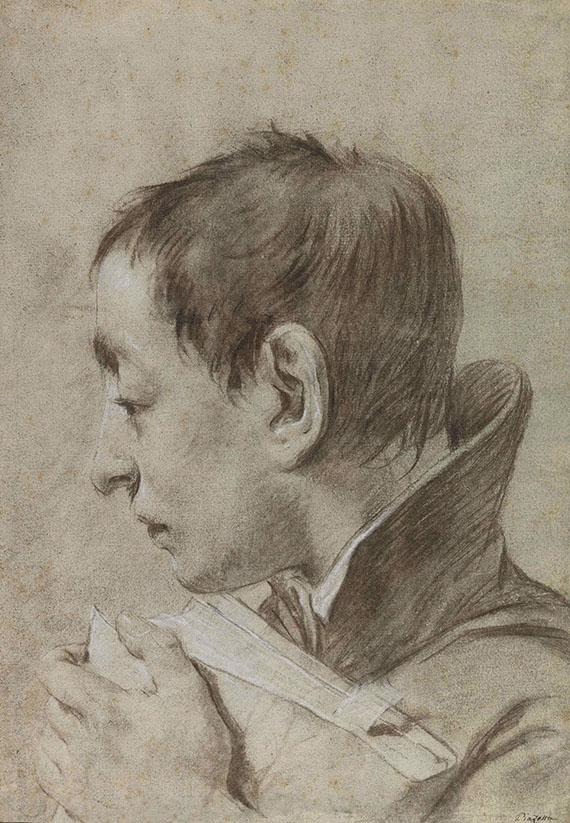 Giovanni Battista Piazzetta - (Umkreis) Porträtzeichnung Junge (Sohn des Künstlers?) mit Buch