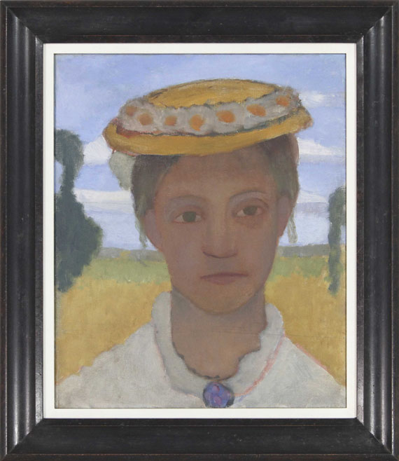 Modersohn-Becker - Kopf der Schwester Herma mit Marienblümchenkranz auf dem Hut