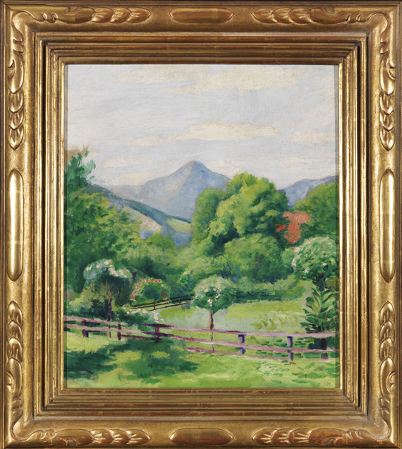 August Macke - Garten in Tegernsee mit Haus und Berg - Rahmenbild