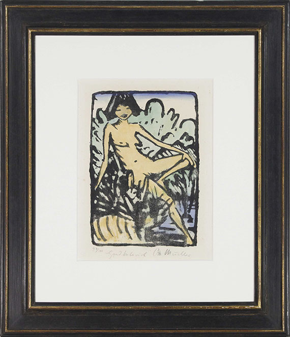 Otto Mueller - Am Ufer sitzendes Mädchen (Sitzendes Mädchen in Landschaft) - Rahmenbild