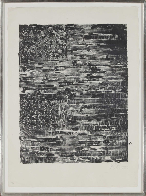 Jasper Johns - Two Flags (Black) - Rahmenbild