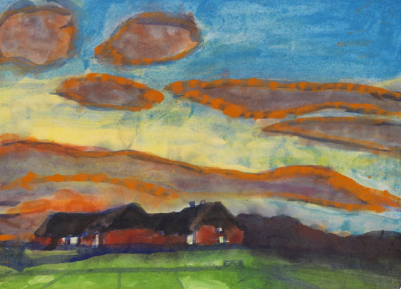 Emil Nolde - Hof Seebüll unter Abendhimmel