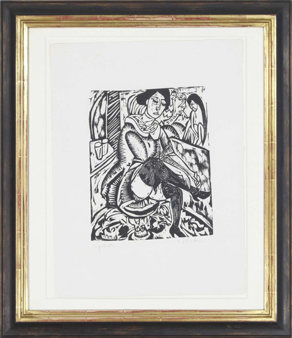 Ernst Ludwig Kirchner - Frau Schuh zuknöpfend - Rahmenbild