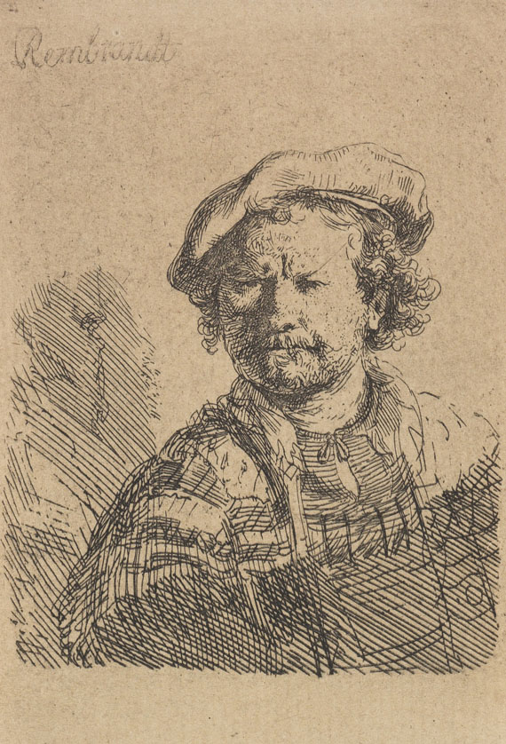 Harmenszoon Rembrandt van Rijn - Selbstbildnis mit flacher Kappe