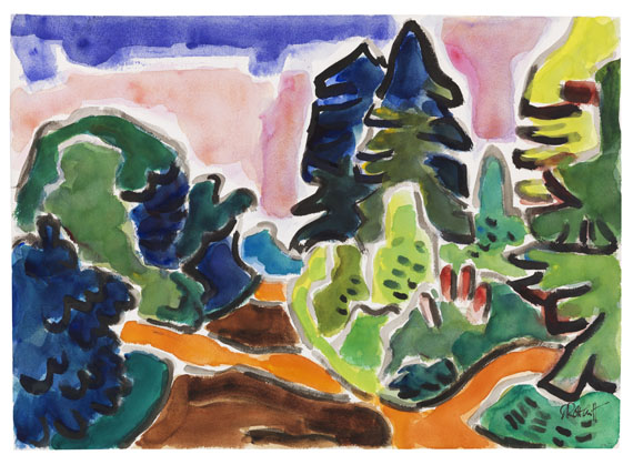 Karl Schmidt-Rottluff - Weg Sträuche Bäume