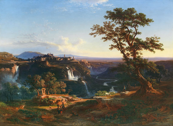 Johann Jakob Frey - Die Kaskaden von Tivoli in der Abendsonne