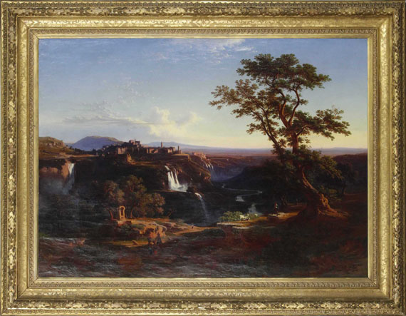 Johann Jakob Frey - Die Kaskaden von Tivoli in der Abendsonne - Rahmenbild