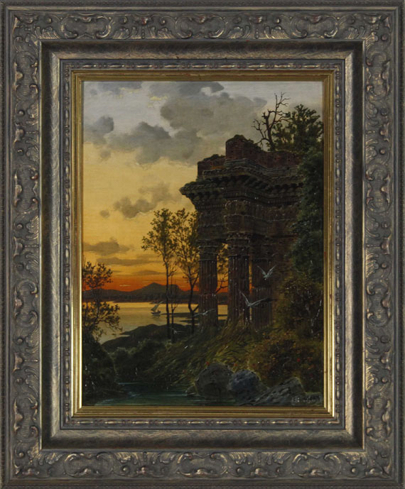 Ferdinand Knab - Abendliche Ruinenlandschaft - Rahmenbild