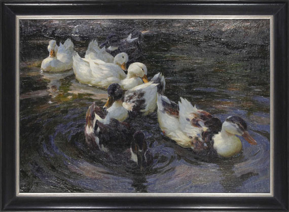 Alexander Koester - Enten in Morgensonne (Enten in blauem Wasser)