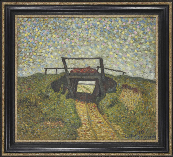 Wilhelm Morgner - Landschaft mit kleiner Brücke bei Soest - Rahmenbild