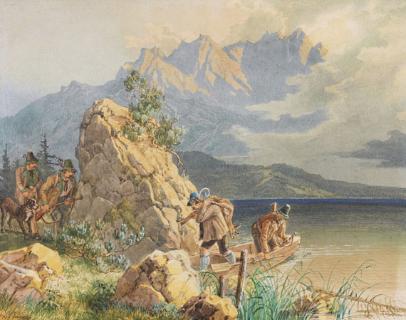 Lorenzo Quaglio - Jäger und Wilderer am Eibsee bei der Zugspitze