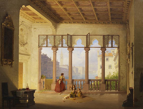 Max Emanuel Ainmiller - Venezianisches Interieur mit Ausblick auf Campanile und Dogenpalast