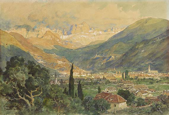 Edward Harrison Compton - Blick über Bozen und den Rosengarten