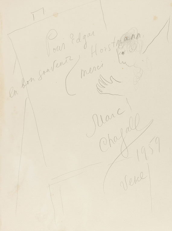 Marc Chagall - Ohne Titel (Skizze, Engel vor der Staffelei)