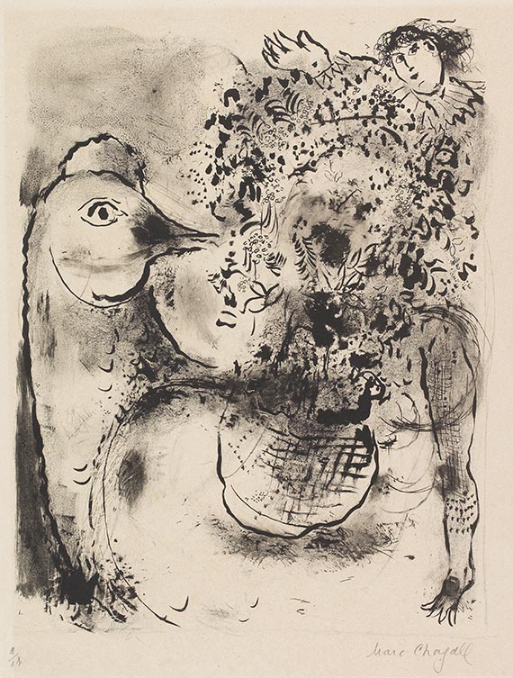 Chagall - Bouquet sur le coq