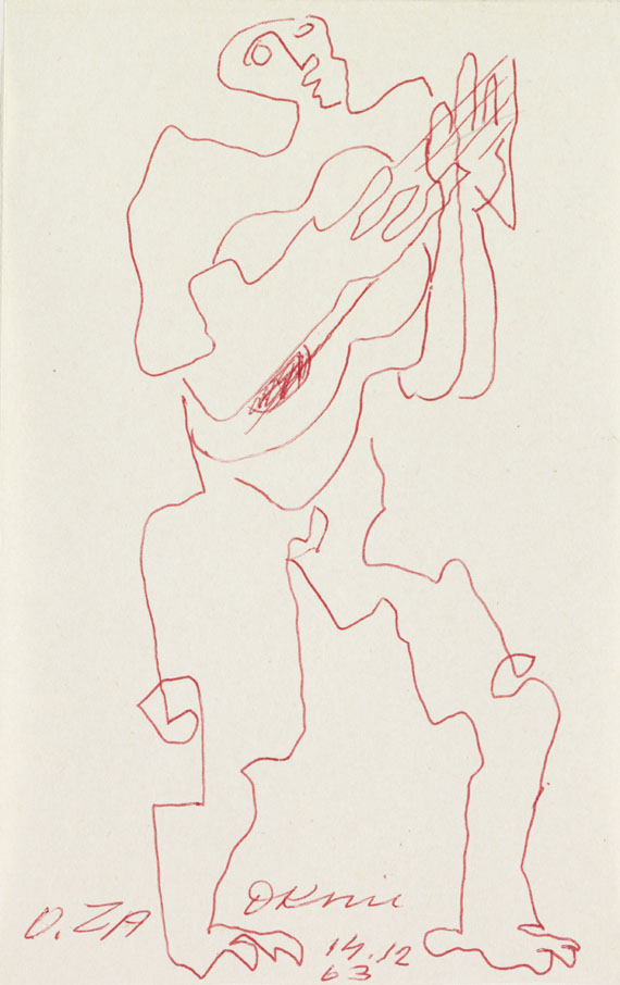 Jean Cocteau - Orig.-Zeichnung + eigh. Postkarte. 1 Beigabe - Weitere Abbildung