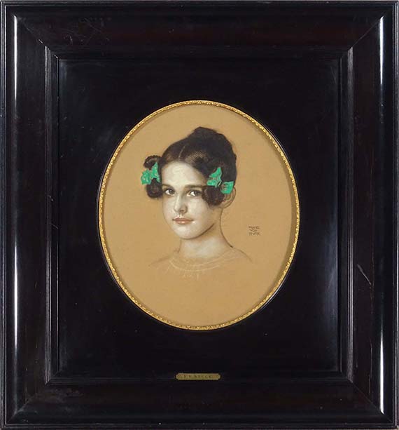 Franz von Stuck - Bildnis der Tochter Mary mit grünen Schleifen - Rahmenbild