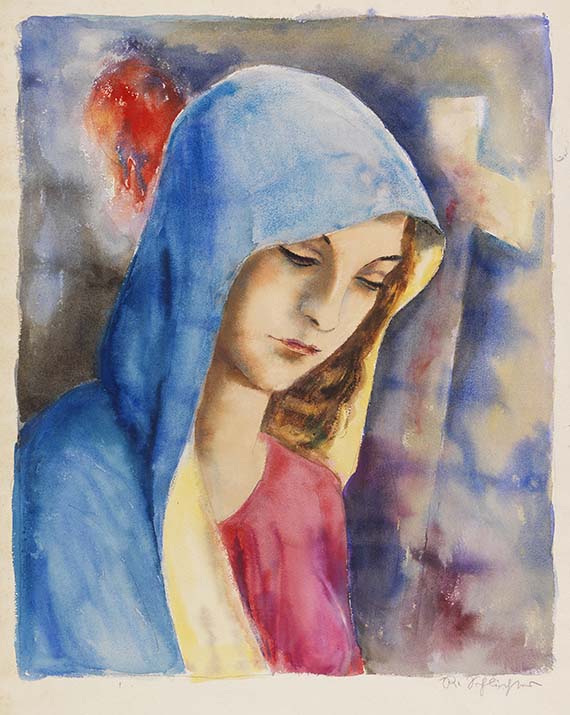 Rudolf Schlichter - Frau mit blauem Umhang/Madonna