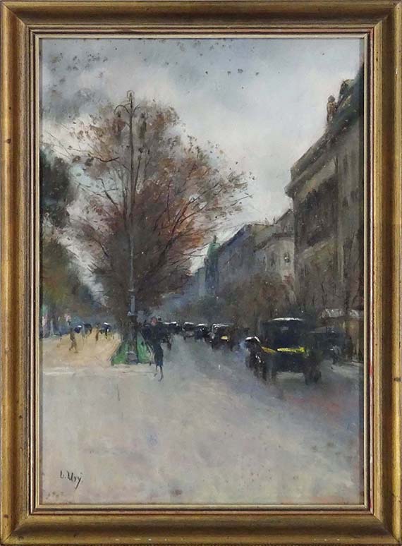 Lesser Ury - Berliner Straßenszene im Herbst (Hotel Adlon, Berlin) - Rahmenbild