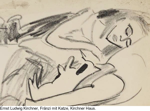 Erich Heckel - Liegendes Mädchen mit Katze (Fränzi)