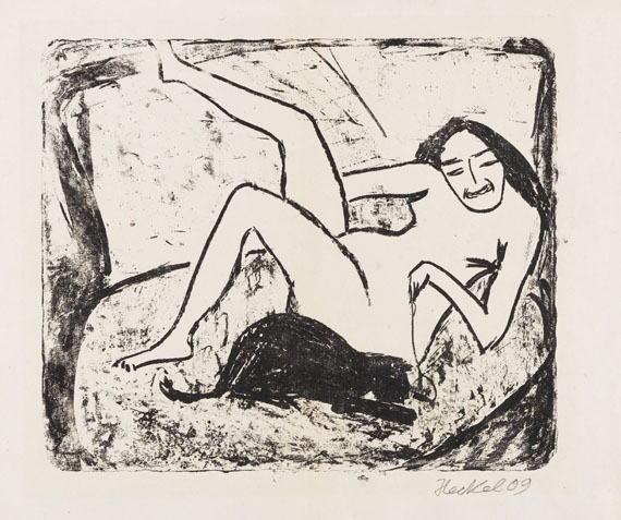 Erich Heckel - Liegendes Mädchen mit Katze (Fränzi)