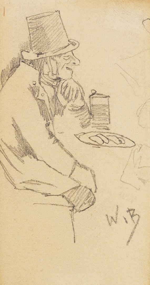 Wilhelm Busch - 3 Bll.: Mann im Wirtshaus (Bl. 1). Schlachtender Bauer (Bl. 2). Das Jaussi im Winter (Bl. 3) - Weitere Abbildung