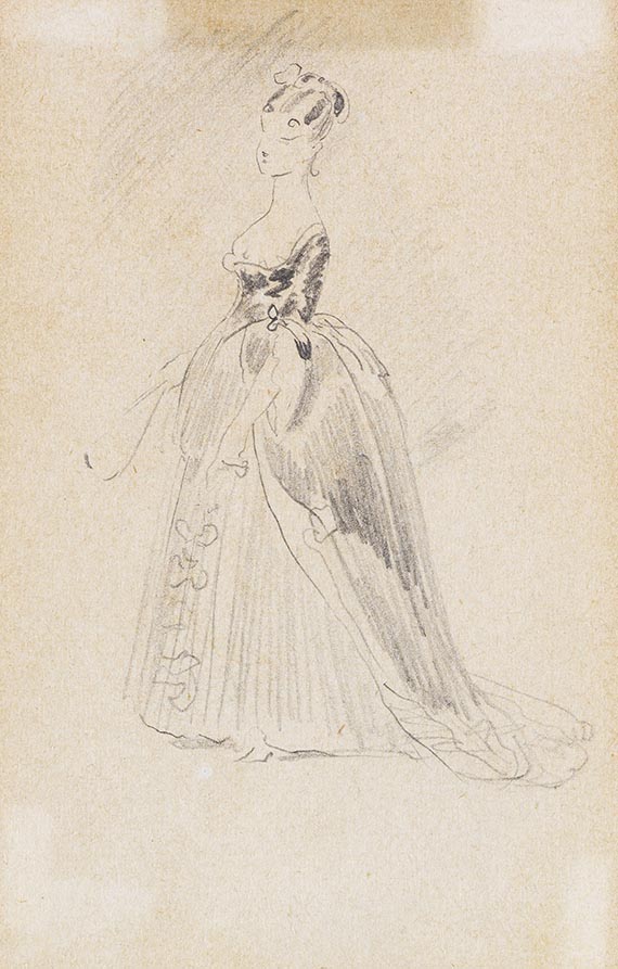 Wilhelm Busch - 5 Bll.: Junge Dame mit Fächer (Bl. 1). Mädchenkopf (Bl. 2). Glatze (Bl. 3). Lehnstuhl am Ofen (Bl. 4). Besen (Bl. 5) - Weitere Abbildung