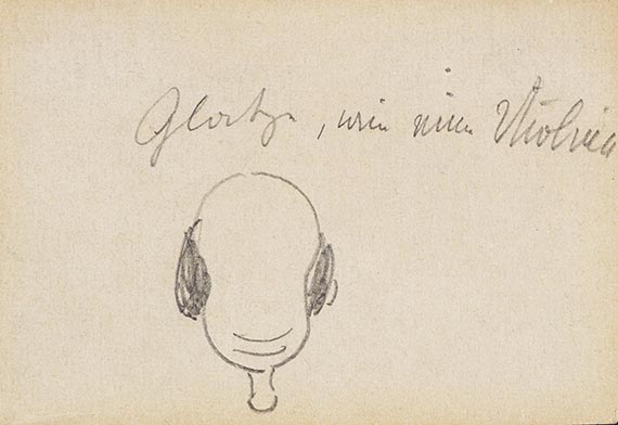 Wilhelm Busch - 5 Bll.: Junge Dame mit Fächer (Bl. 1). Mädchenkopf (Bl. 2). Glatze (Bl. 3). Lehnstuhl am Ofen (Bl. 4). Besen (Bl. 5) - Weitere Abbildung