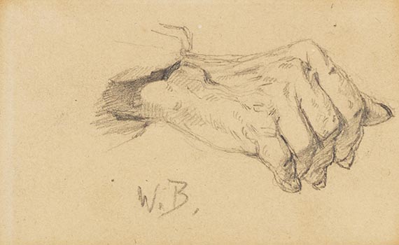 Wilhelm Busch - 4 Bll.: Handstudie (Bl. 1). Hand- und Gewandstudie (Bl. 2). Rückenmuskelstudien (Bl. 3). Arm- und Gewandstudie (Bl. 4) - Weitere Abbildung