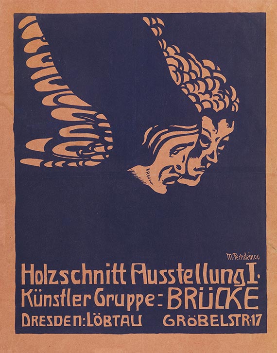 Hermann Max Pechstein - Plakat für die Holzschnitt-Ausstellung I der Künstlergruppe "Brücke" in Dresden-Löbtau
