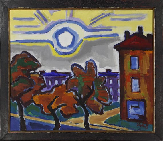 Karl Schmidt-Rottluff - Sonne über Häusern - Rahmenbild