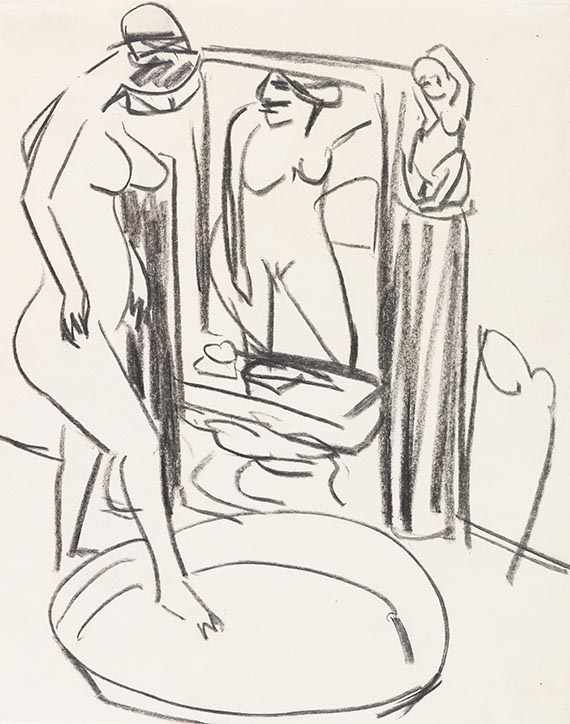 Ernst Ludwig Kirchner - Akt vor Spiegel, in Tub steigend