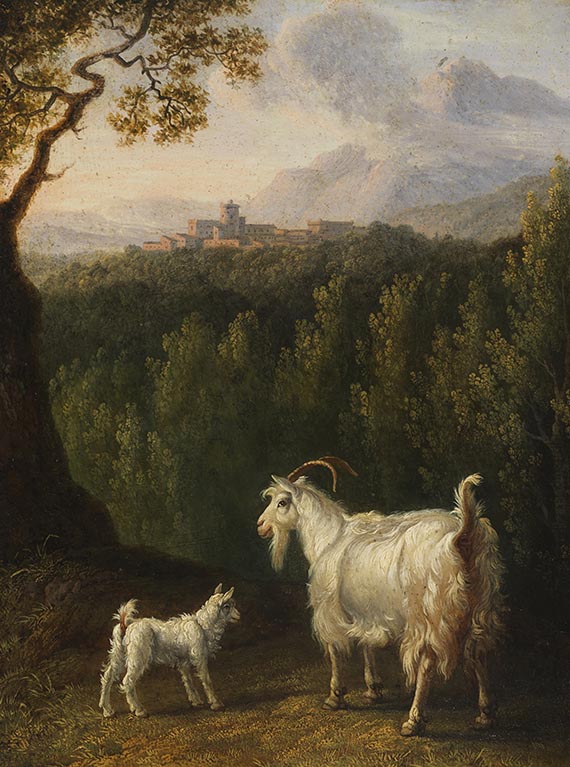 Jacob Philipp Hackert - Ziege am Bachlauf / Ziege und Kitz in italienischer Landschaft