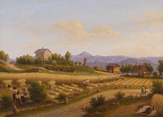 Brücke - Sommerliche Landschaft mit Kornernte