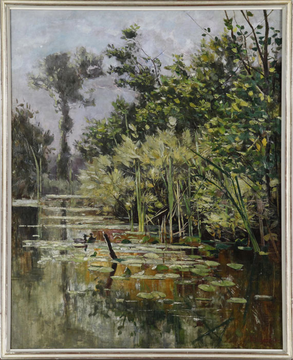 Karl Hagemeister - Altwasser mit Enten - Herbst - Rahmenbild