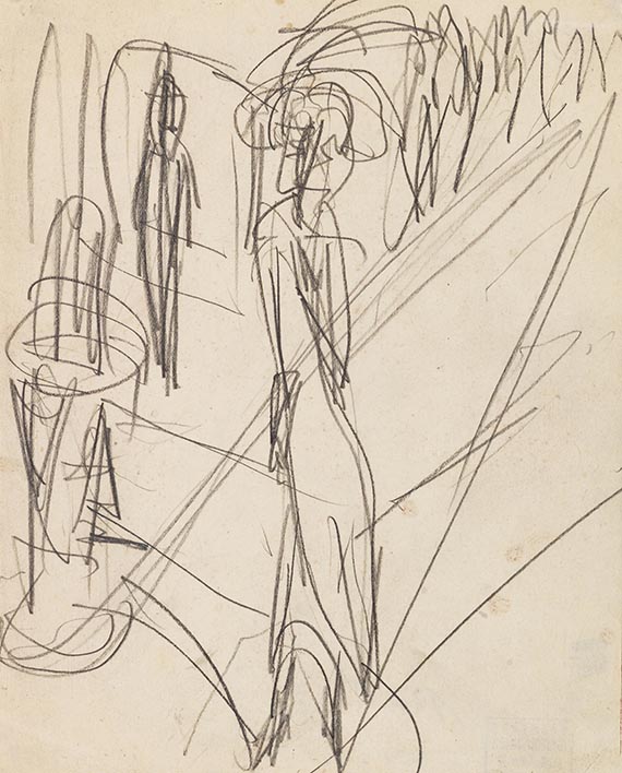 Ernst Ludwig Kirchner - Skizze zu "Strasse mit roter Kokotte" (Straßenszene I)