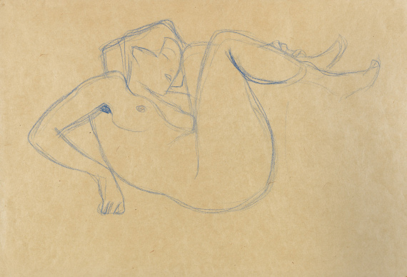 Gustav Klimt - Mit angezogenen Schenkeln kauernder Mädchenakt