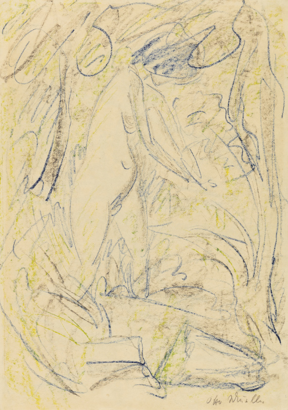 Otto Mueller - Stehender weiblicher Akt zwischen Bäumen