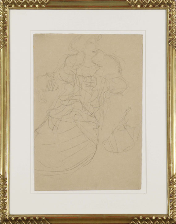 Gustav Klimt - Sitzend nach links, den Kopf nach rechts gewendet - Rahmenbild