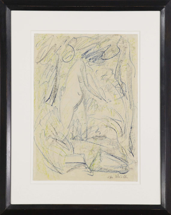 Otto Mueller - Stehender weiblicher Akt zwischen Bäumen - Rahmenbild