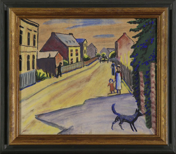 August Macke - Sonnige Straße mit Hund - Rahmenbild