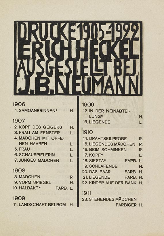Erich Heckel - Faltblatt zur Graphik-Ausstellung Erich Heckel bei I. B. Neumann