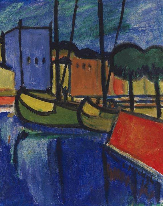 Erich Heckel - Vor gelbem Tuch 1908 / Schiffe im Kanal 1912