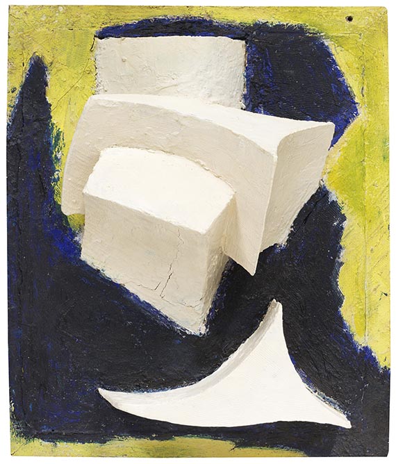 Kurt Schwitters - Ohne Titel (Bewegtes Weiss auf Blau und Gelb)