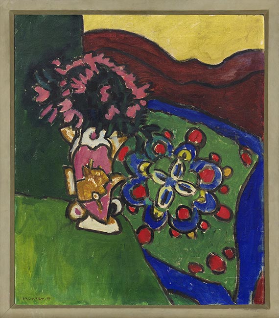 Gabriele Münter - Teetisch mit Blumenvase und Sofa - Rahmenbild