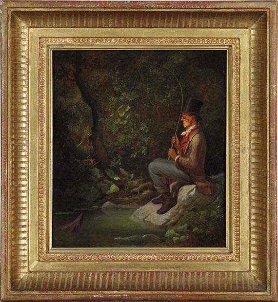 Carl Spitzweg - Der Angler am Waldbach - Rahmenbild