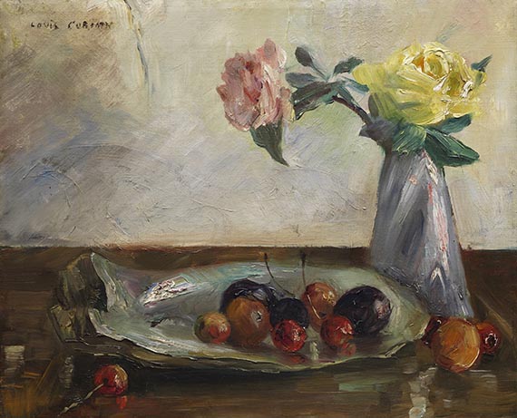 Lovis Corinth - Stillleben mit Blumen in Vase, Muschel und Obst