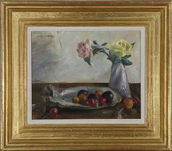Lovis Corinth - Stillleben mit Blumen in Vase, Muschel und Obst - Rahmenbild