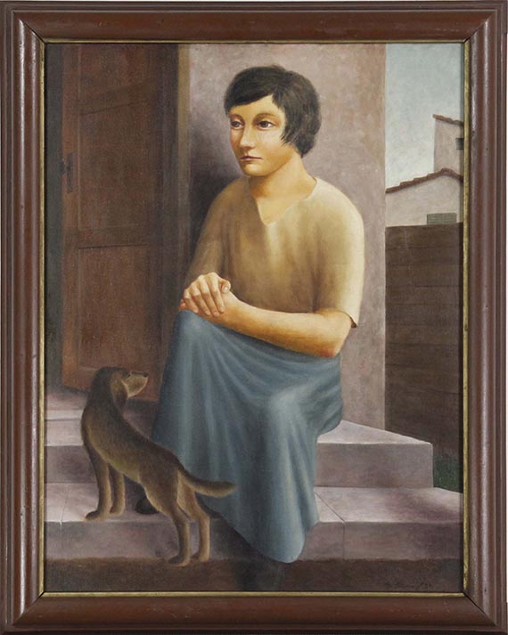 Georg Schrimpf - Mädchen mit Hund - Rahmenbild